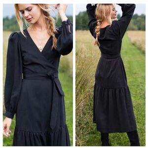 Emerson Fry Black Midi Wrap Dress